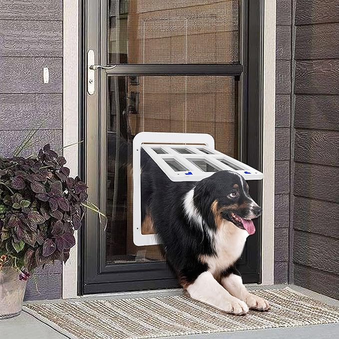 NAMSAN Dog Screen Door, Flap Opening 11.2 x 14.4 inches, Dog Door for Screen Door, Large Pet Door for Sliding Door Magnetic Self-Closing, Screen Door with Doggie Door Built in, Lockable, White