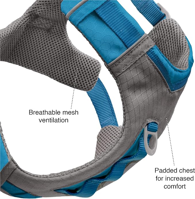 Kurgo Journey Air Dog Harness, Blue, Medium | Padded Chest, Ripstop Outer & Breathable Mesh, Back Assist Handle, Rust-Free Aluminum Hardware, Reflective Trim