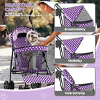 Magshion Compact Pet Stroller for Small-Medium Dogs/Cats up to 22lbs, 4-Wheel Lightweight Umbrella Shaped Portable Puppy Travel Jogger w/Breathable Mesh, Cup Holder & Rear Storage, Purple Polka Dots