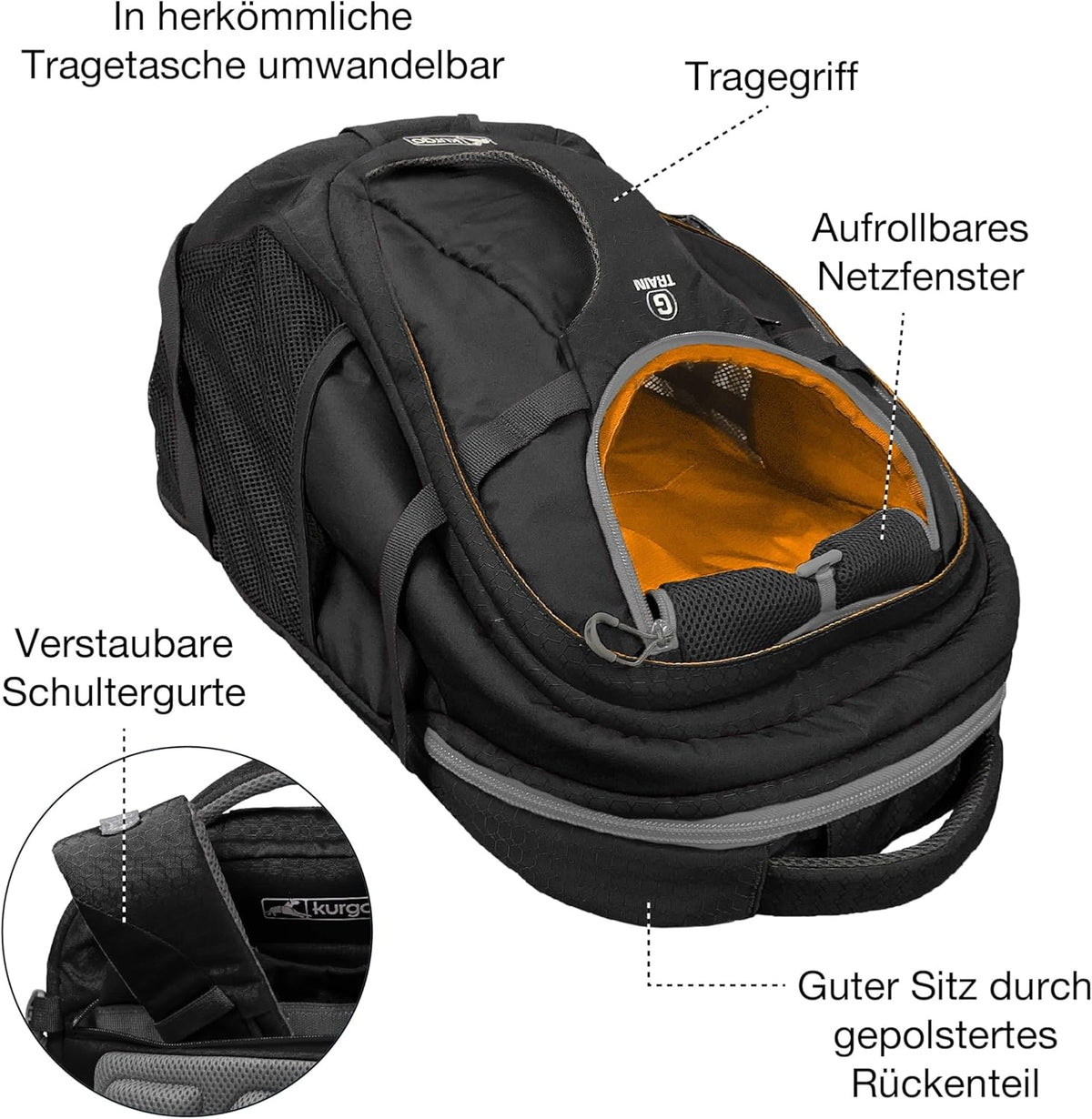 Kurgo G-Train Dog Carrier Backpack for Small Pets Up to 25 Lbs, TSA & Airline Approved, Navy Blue