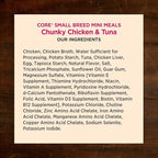 Wellness CORE Natural Grain Free Small Breed Mini Meals Wet Dog Food, Chunky Chicken & Tuna Dinner in Gravy, 3-Ounce Pouch (Pack of 12)