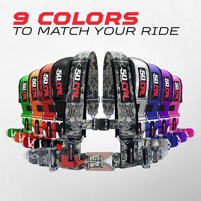 1pc 50 Cal Camo 4 Point Harness 2 inch straps, Racing Harness Seat Belt | Ultra Kush padding, Push Button quick release hardware. Universal Fit for UTV, RZR, race car