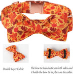 Lionet Paws Dog Collar with Bowtie - Cute Cotton Adjustable Fall Bowtie Dog Collar with Metal Buckle for Small Medium Large Dog Girl Boy Gift, M, Neck 13.5-22in