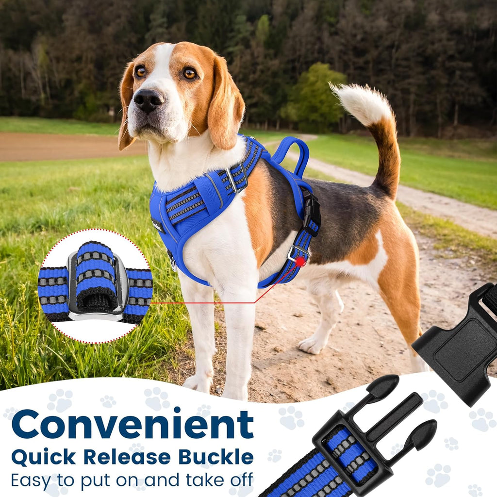 Funfox Dog Harness No Pull, Adjustable Pet Vest Harness, Super Soft Material with Vertical Handle Easy Control, Reflective Night Walking, 2 Leash Clips for Small Sized Dogs, Blue, S