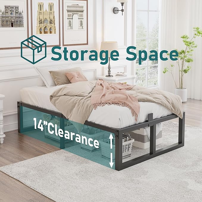 16 inch Twin XL Bed Frame,3500 lbs Heavy Duty Metal Platform,Steel Slats Support/No Box Spring Needed/Noise Free/Non-Slip/Easy Assembly