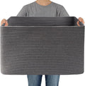 Woven Blanket Basket,65L Large Storage Bin for Blankets Toys Clothes,Decorative Rope Basket for Living Room Bedroom with Handles, Grey