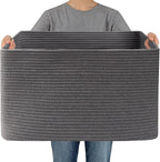Woven Blanket Basket,65L Large Storage Bin for Blankets Toys Clothes,Decorative Rope Basket for Living Room Bedroom with Handles, Grey