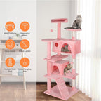 53 inches Heavy Duty Multi-Level Cat Tree Tower with Condo Furniture & Scratching Posts for Kittens Play Rest (Pink)