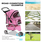 HCY Folding Dog Stroller, 3 Wheels Pet Strollers Pet Gear for Small Medium Cats Dogs Puppy with Storage Basket, Cup Holder,Lightweight-Pink, 35.04inchx 17.32inchx 38.58inch