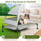 Upgraded Elevated Dog Bed with Canopy, Portable Raised Outdoor Dog Bed with Stable Anti-Slip Feet, Removable Wider Shade, Raised Dogs Cot for Large Pets Camping, Indoor & Outdoor Use