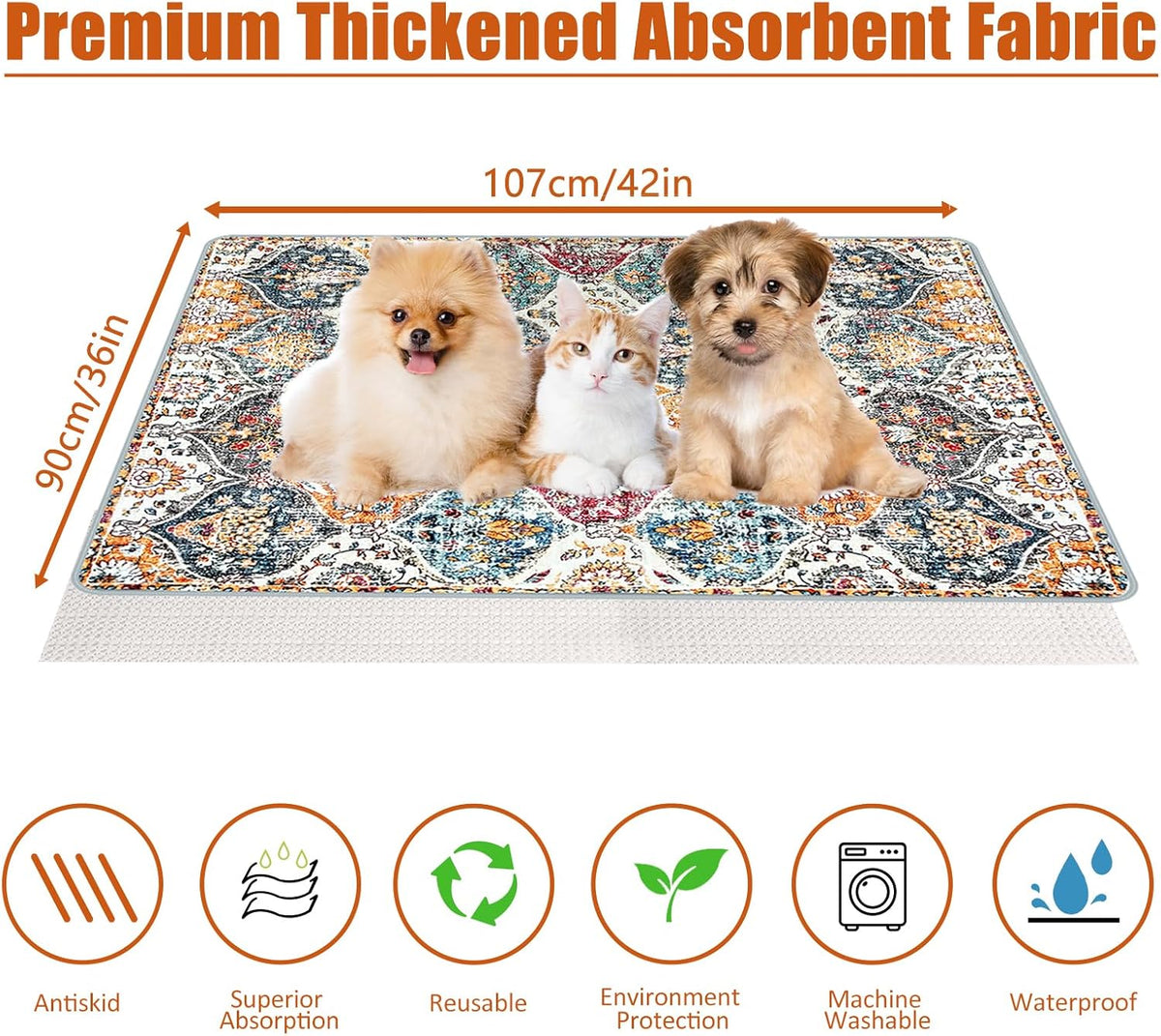 Washable Pee Pads for Dogs, (2 Pack, 36"x42") Upgrade Reusable Puppy Pads with Non-Slip Rug Pad, Super Thickening Absorbent Leakproof Dog Traning Pads Whelping Pad for Dogs, Doggie(Orange)