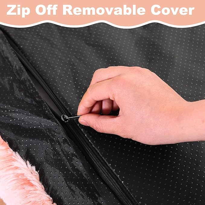 Bedfolks Waterproof Crate Bed, Plush Dog Kennel Pad with Removable Washable Cover, Faux Fur, Fluffy 47"x29", Pink