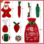 8 Pieces Christmas Dog Chew Toys, Santa Puppy Teething Chew Toys with Adorable Squeaky Toys, Training Ball, Christmas Storage Bag