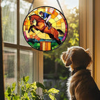 Stained Glass Window Hanging Equestrian Sports 6.3" - Horse Suncatcher Door Garden Sunroom Sun Catcher Home Decor Birthday Christmas for Mom Men Woman Nana