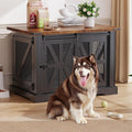 VOPEAK 43.3" XL Dog Crate Furniture, Chew Resistant Dog Crate for Medium Large Dogs, Heavy Duty Extra Large Dog Crate Dog Kennel Indoor with Double Doors, Wooden End Table for Living Room, Black