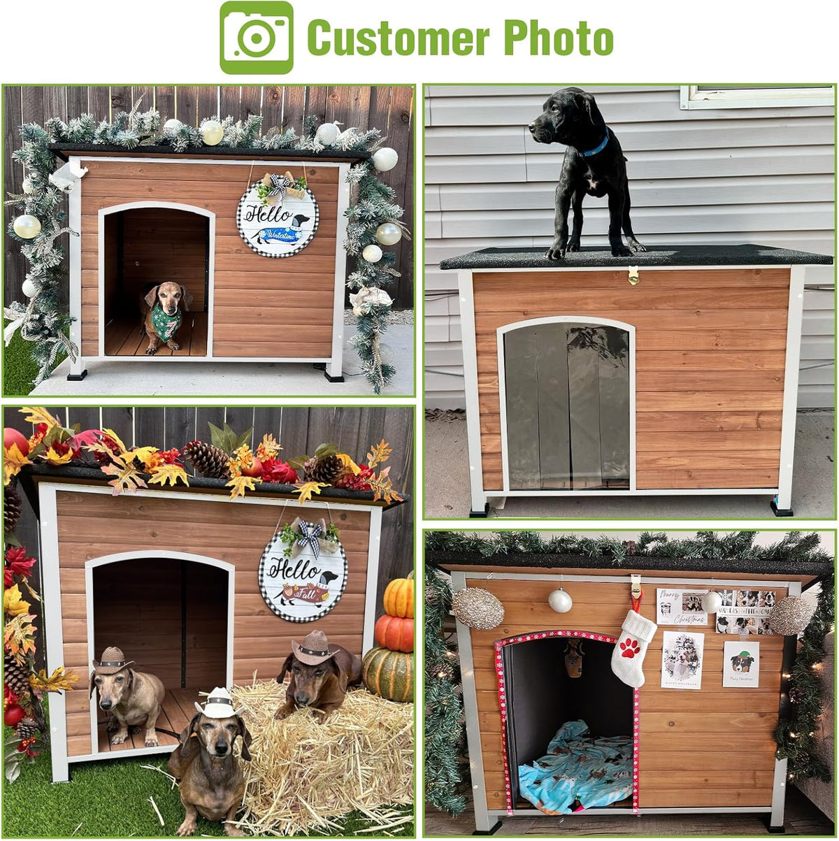 GUTINNEEN Dog House Outdoor Weatherproof with Anti-bite Metal Frame Large Indoor Wooden Dog Kennel for Medium to Large Dogs, 43.3" L × 29.4" W × 33.4" H