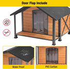 Aivituvin Dog House with Anti-Chewing Metal Frame Outdoor Large Wooden Dog Kennel Outside with Overhang Roof Large Porch Weatherproof