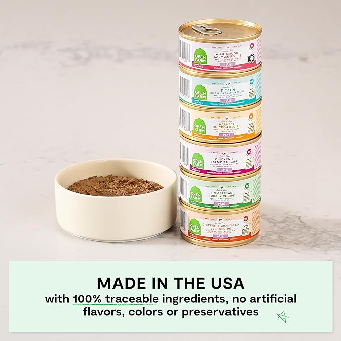 Open Farm Canned Cat Food, Pate for Complete & Balanced Nutrition, Grain-Free and Legume-Free Wet Cat Food, Chicken & Beef Recipe, 5.3oz Cans (Case of 12)