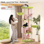MUTTROS 71.2" Large Cat Tree for Multi-Cat Households - Heavy-Duty 9-Level Cat Tower w/5 Sisal Scratching Posts, 2 Condos, 3 Hammocks, Extra-Large Perch & Pompoms - Space-Saving, Pink