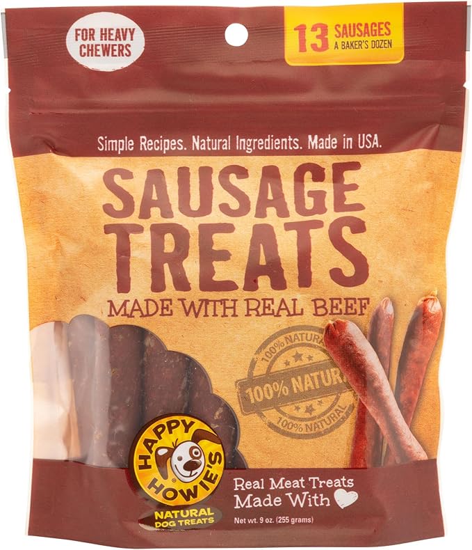 Happy Howie's Sausage Treats - Healthy Dog Treats, Flavorful Slow Cooked Beef, Natural Ingredients, Chewy Dog Treat, Hormone Free - Beef, (Pack of 1)