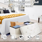Storage Ottoman Bench, 43 Inch Foldable Ottoman with Legs, Velvet Foot Rest Stool, End of Bed Bench, Storage Chest for Living Room, Bedroom (Beige)