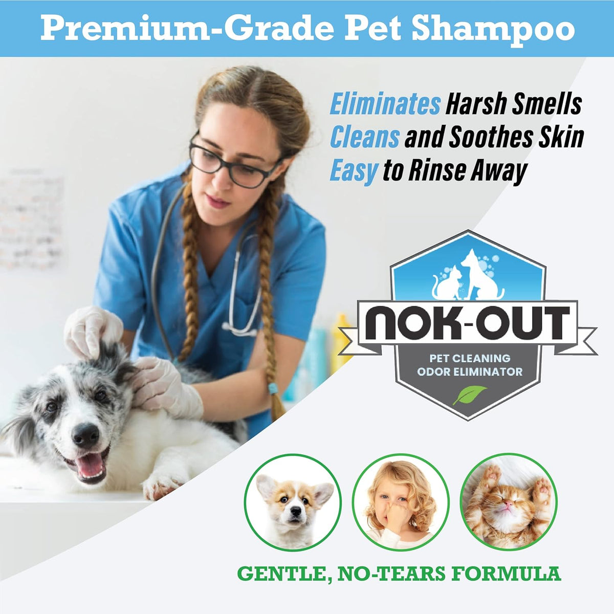 Nok-Out Premium Grade Pet Shampoo for Dogs and Cats, Veterinary Strength and Odor Eliminator Formula, Made in The USA, 20 Ounce Bottle
