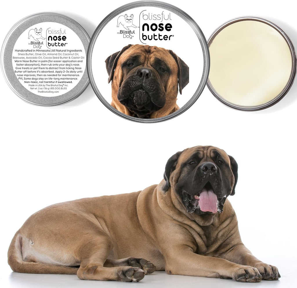 The Blissful Dog Bullmastiff Nose Butter for Dry, Cracked Skin, Lick-Safe Dog Nose Balm with Moisturizing Shea Butter, Almond, Olive, and Essential Oils, Pet Supplies, Uncented, 2 oz.
