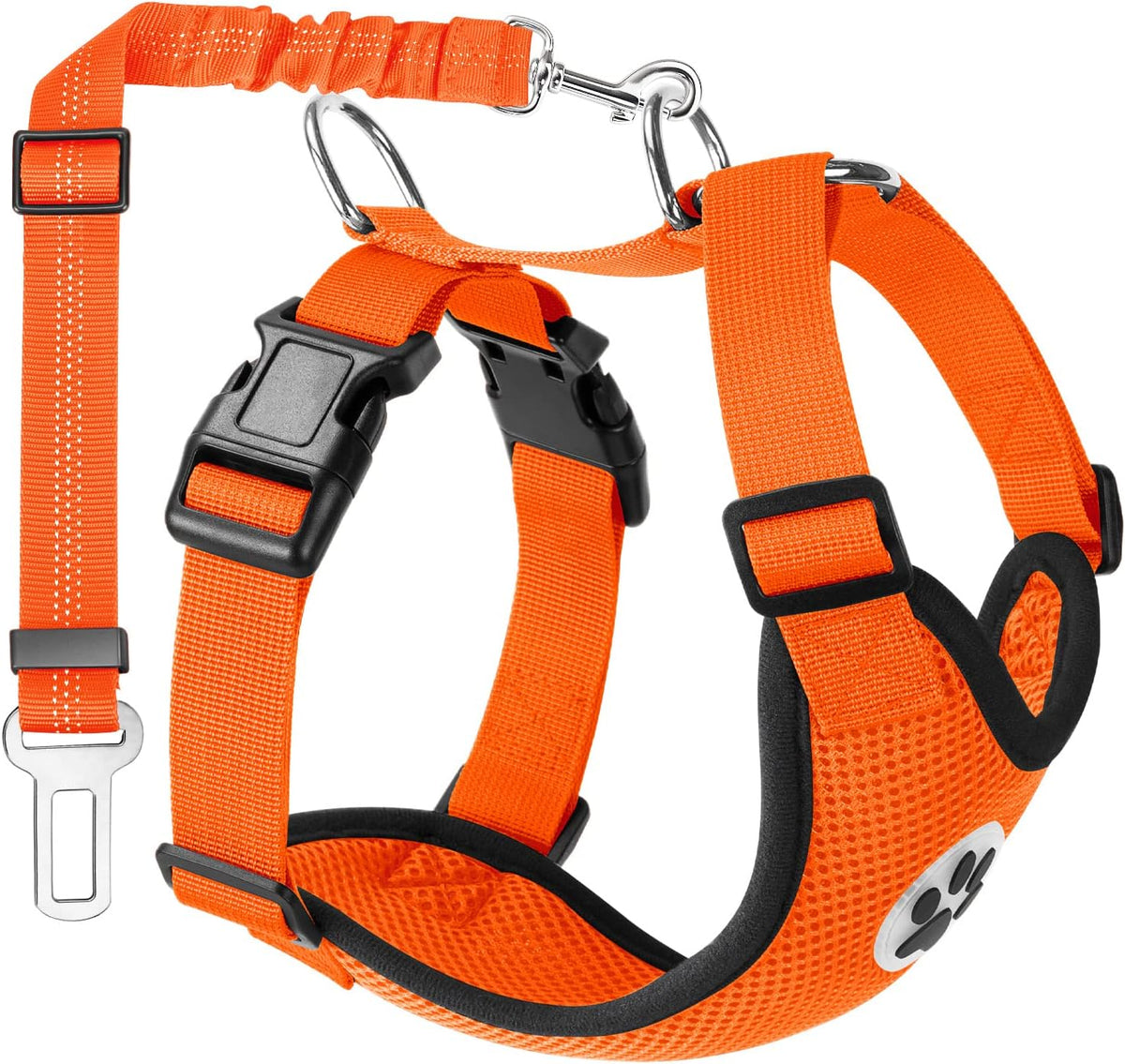 Lukovee Dog Seat Belt - Adjustable Dog Car Harness for Large, Medium & Small Dogs, Soft Padded & Breathable Mesh Dog Seatbelt with Vehicle Connector Strap (Orange, X-Small)