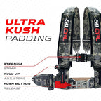 1pc 50 Cal Camo 4pt 4 Point Harness 3 inch straps, Racing Harness Seat Belt | Ultra Kush padding, Push Button quick release hardware. Universal Fit for UTV, RZR, race car