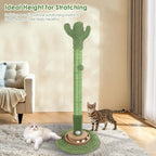 41.5" Cactus Cat Scratching Post, Heavy Duty Sisal Scratcher with Interactive Ball & Grooming Brush, Stable Anti-Tip Cat Tree for Indoor Cats & Large Cats