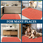 OLANLY Dog Door Mat for Muddy Paws 54x24, Absorbs Moisture and Dirt, Absorbent Non-Slip Washable Doormat, Quick Dry Chenille Mud Mat for Dogs, Entry Indoor Entryway Carpet for Inside Floor, Coral