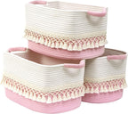 2 Pack Storage Basket for Shelves, Boho Cotton Rope Storage Bins with Heavy Tassel, Shelf Baskets Large Woven Baskets for Organizing, Cube Organizer Bins, Baby Laundry Basket for Clothes, Toys, Pets