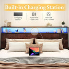 Lifezone King Bed Frame with 2-Tier Storage Headboard, Metal Platform Bed Frame with 4 Storage Drawers, Built in Charging Station & LED, Noise-Free/Metal Support/No Box Spring Needed, Coffee Brown