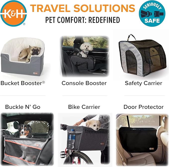 K&H Pet Products Enclosed Large Dog Car Seat, Travel Safety Carrier, Dog Travel Car Seat, Soft-Sided Covered Pet Carrier, Washable Pad, Multiple Entrances, Mesh Windows - Large 29.5 X 22 X 25.5in