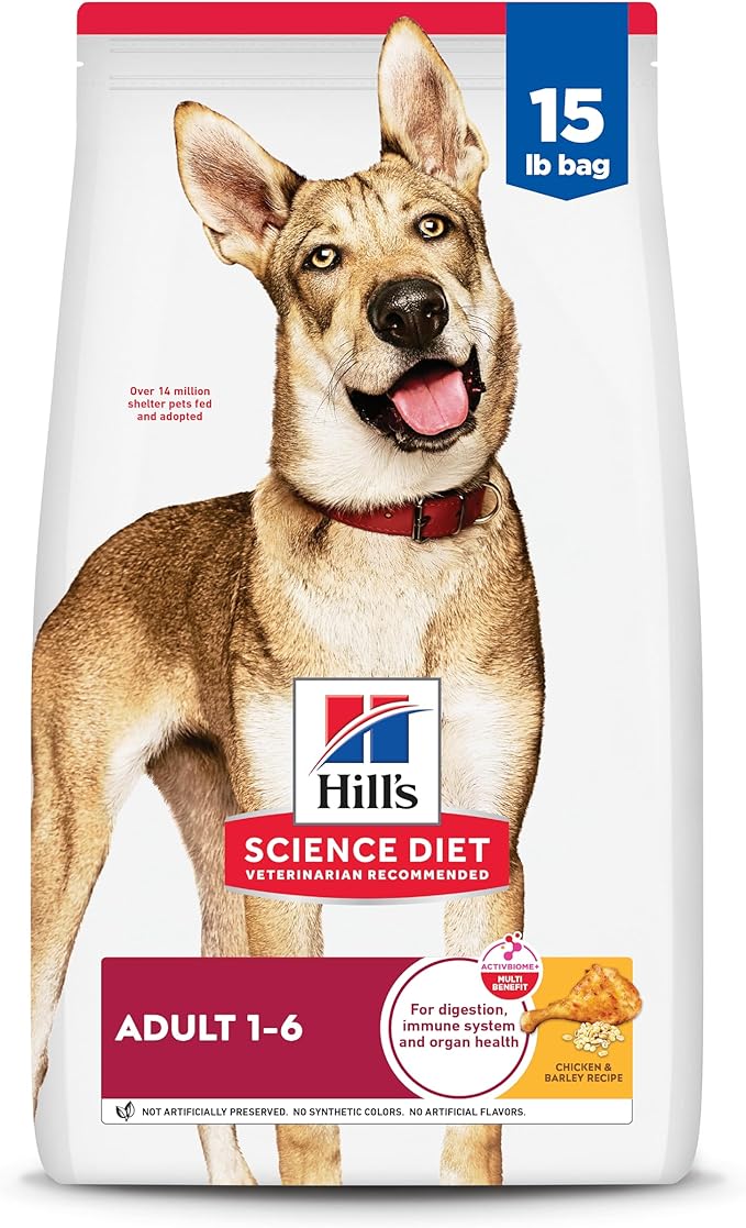 Hill's Science Diet Adult 1-6, Adult 1-6 Premium Nutrition, Dry Dog Food, Chicken & Barley, 15 lb Bag