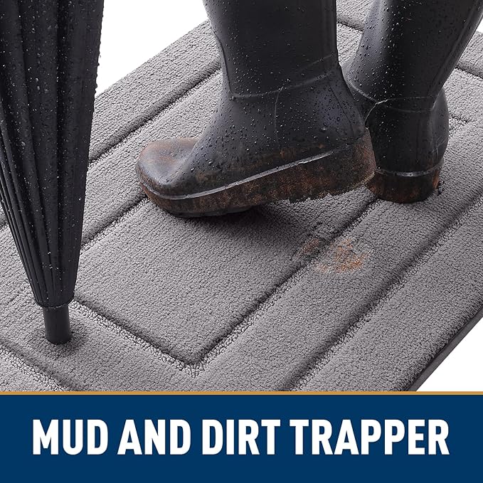 Smiry Dog Door Mat for Muddy Paws, Absorbs Moisture and Dirt, Low-Profile Entryway Mat with Non-Slip Backing, Entry Indoor Outdoor Doormat for Inside Floor (40x32 Inches, Grey, Bordered)