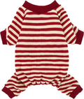 Fitwarm Red and White Striped Dog Pajamas, Waffle Dog Clothes for Small Dogs Girl Boy, Puppy Onesie with Feet, Pet Christmas Outfit, XL