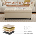 51" Fabric Storage Ottoman Bench, Upholstered Rectangle End of Bed Storage Ottoman Tufted Living Room Bedroom Bench with Safety Hinge, Solid Wood Legs, Loads 500 lb(Khaki)