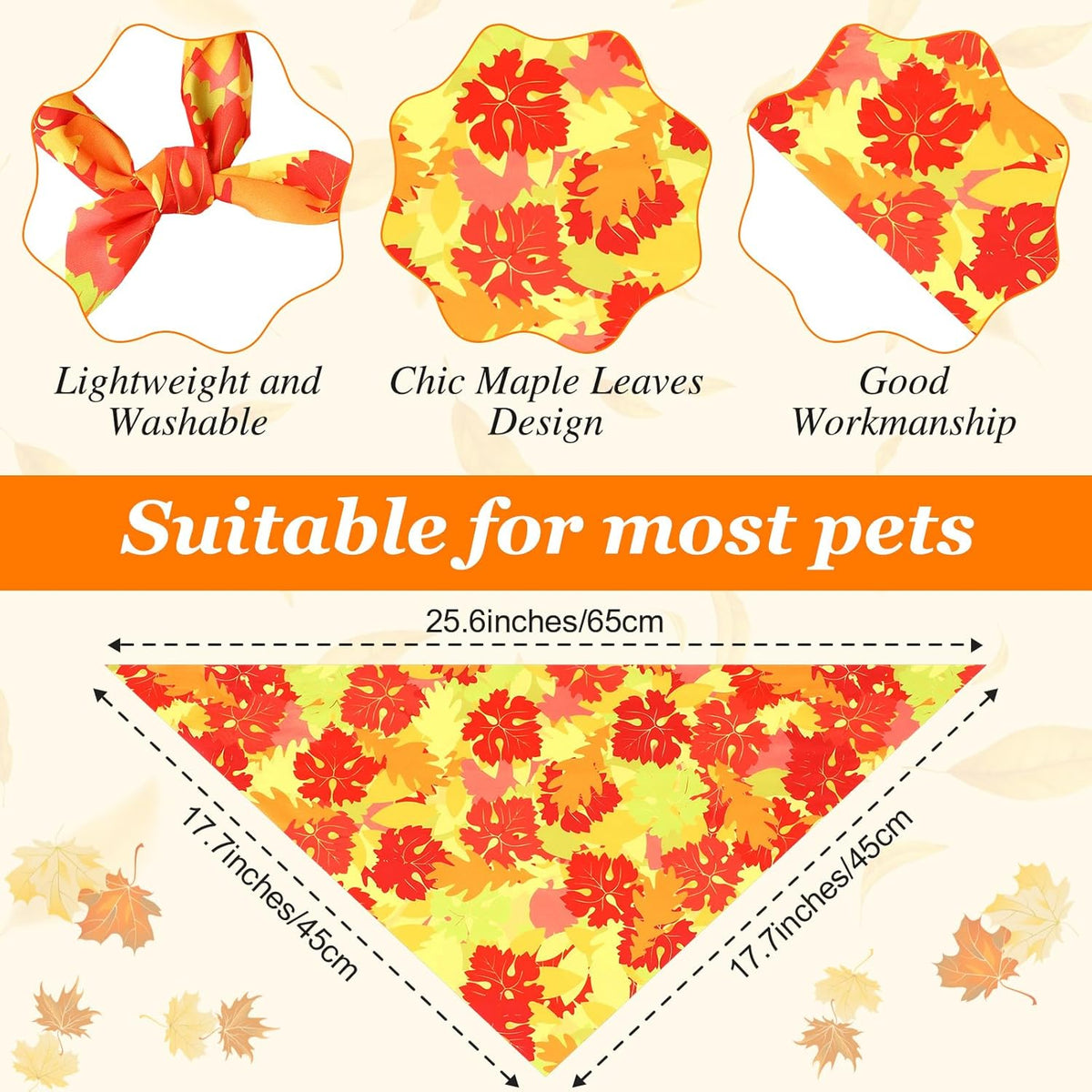 Abbylike 50 Pcs Fall Thanksgiving Dog Maple Leaves Bandanas Bulk Bandanas for Dogs Triangle Kerchief Bib Scarf for Pets Autumn Costume Photo Props Accessories Pet Shops, 25 Styles (25.6 x 17.7 x 17.7)