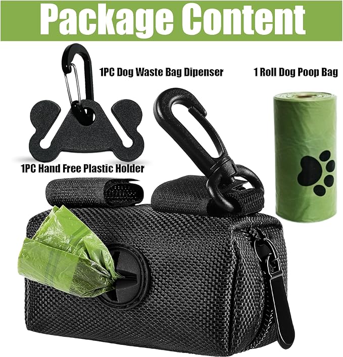 Dog Waste Bag Dispenser Pet Poop Bags Holder for Doggie Waste Bags Dispensers Soft Fabric Zipper Small Doggy Puppy Pouch for Leash Accessory Attachment with Carrier (Black)