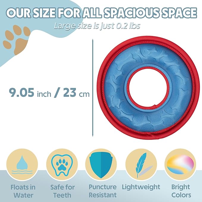 3 Pcs Flying Discs, Interactive Flyer Toys, Feedable Lightweight Catch and Fetch Toys for Small Medium Large Dogs, Floats in Water & Safe on Teeth, 9.05 Inch