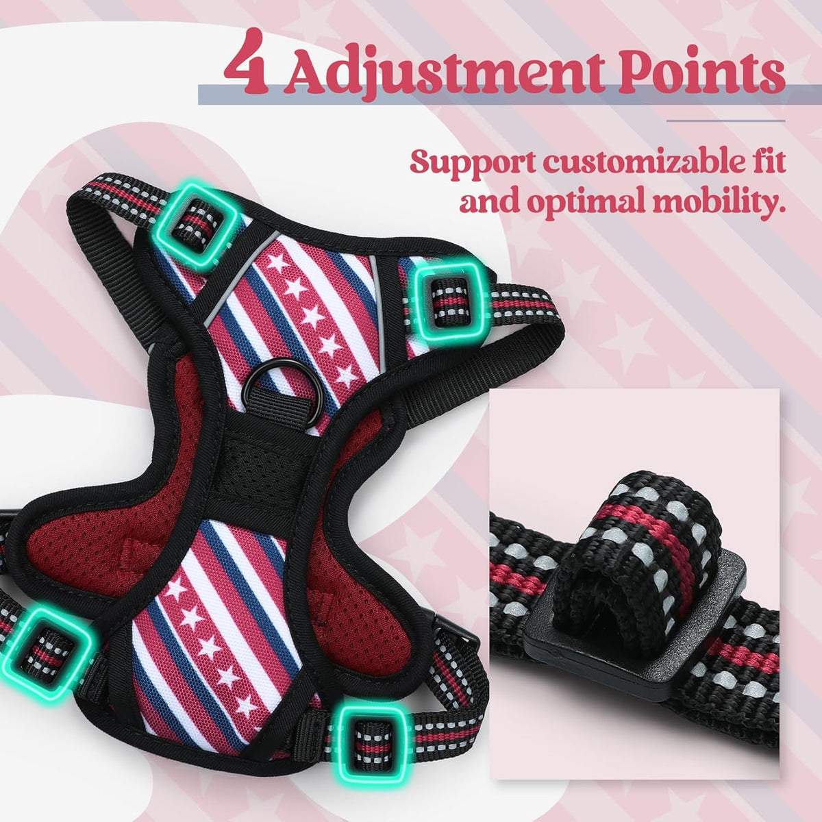 rabbitgoo Dog Harness No Pull with 2 Leash Clips, Adjustable Soft Padded, Reflective Oxford No Choke Pet Vest with Easy Control Handle for Large Dogs, Red Stripe, XS