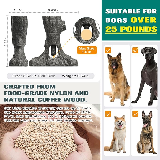 Tree Stump Dog Puzzle Toy for Medium/Large Dogs – Interactive Chew Toy with Frozen Treat Molds & Peanut Butter Grooves, Tree Trunk Bully Stick Holder for Dogs, Fits Various Bully Sticks