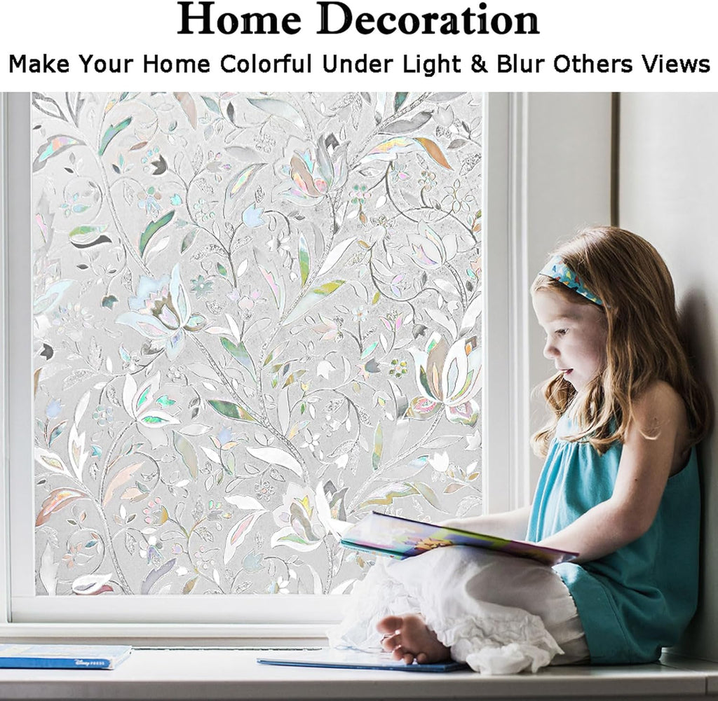 Kromapolis Window Film - Privacy, Decorative Stained Glass Vinyl Covering, Frosted Static Clings, Non-Adhesive, No-Glue (35.4 x 157.4 inch)