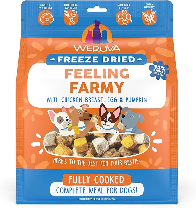 Weruva Dog Freeze Dried, Feeling Farmy with Chicken Breast, Egg & Pumpkin, 13oz Bag