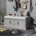 Shoe Storage Bench with 2 Drawers and 2 Cabinets, Pine Wood Shoe Bench with Removable Cushion for Living Room, Entryway 42.5" L x 15.9" W x 17.5" H (Gray Wash)