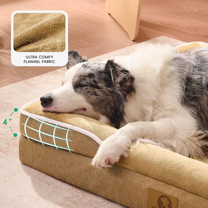 Homemate Dog Bed Large Sized Dog: 36"x27" Orthopedic Pet Bed with Toy | Large Dogs Bed with Non-Slip Botton & Removable Washable Cover Cat Bed Sofa L Outdoor Crate Pad Couch Brown