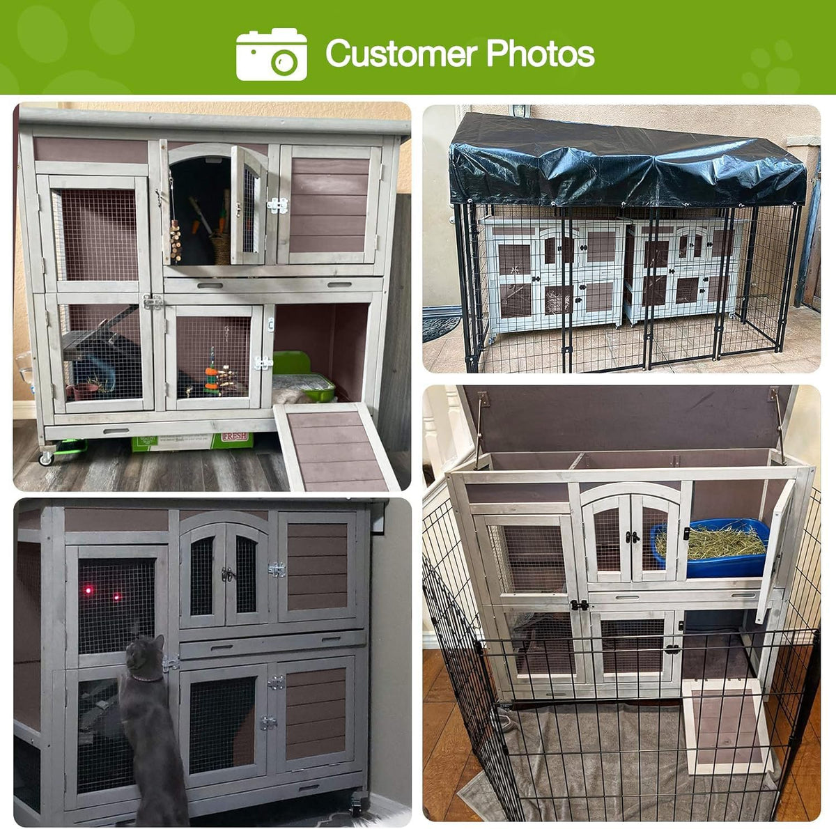 GUTINNEEN Rabbit Hutch Indoor Outdoor Bunny House Guinea Pig Cage on Wheel with Plastic Tray 47inch (Brown)