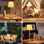 Rechargeable Table Lamp Cordless,5200mAH Battery Operated LED Lamp,3000K Stepless Dimming,Portable Touch Control Wireless Lamp for Dining Room Living Room Bedroom Restaurant Gold 2 Pack