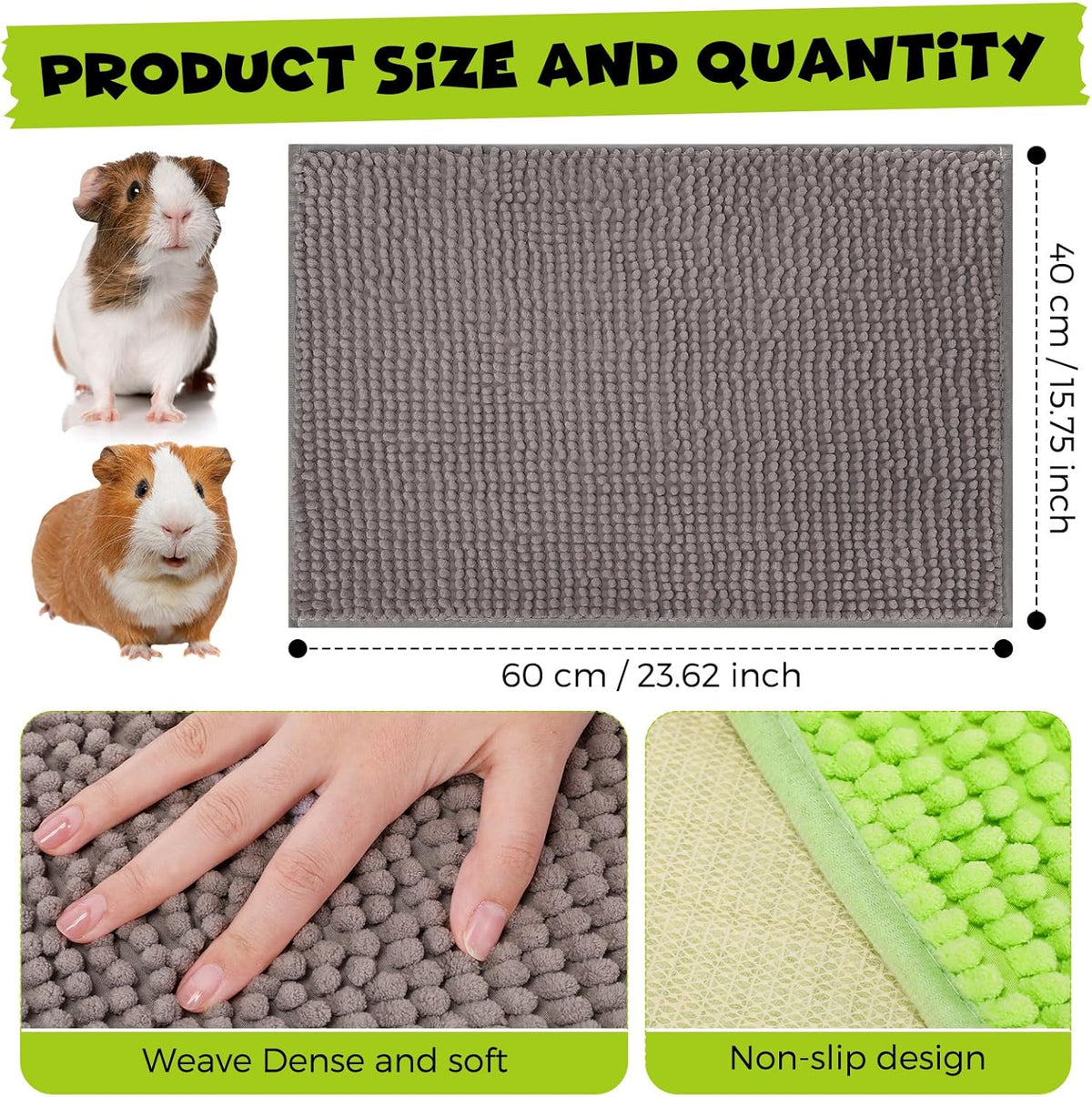 Barydat 8 Pcs Guinea Pig Cage Liner for Guinea Pig Cage Bedding Reusable Rabbit Mat Pad Washable Training Pad Animal Sleeping Bedding Mat(24x16'',Gray, Green, Pink, Blue)